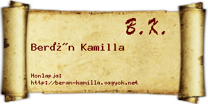 Berán Kamilla névjegykártya